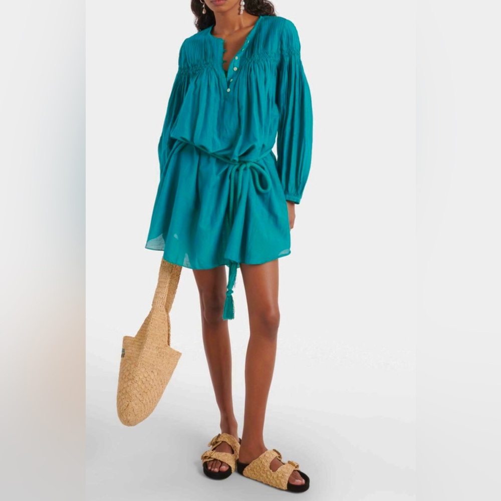 Isabel Marant Etolie Adeliani Belted Cotton Dress In Emerald. $630  FR44/ US L